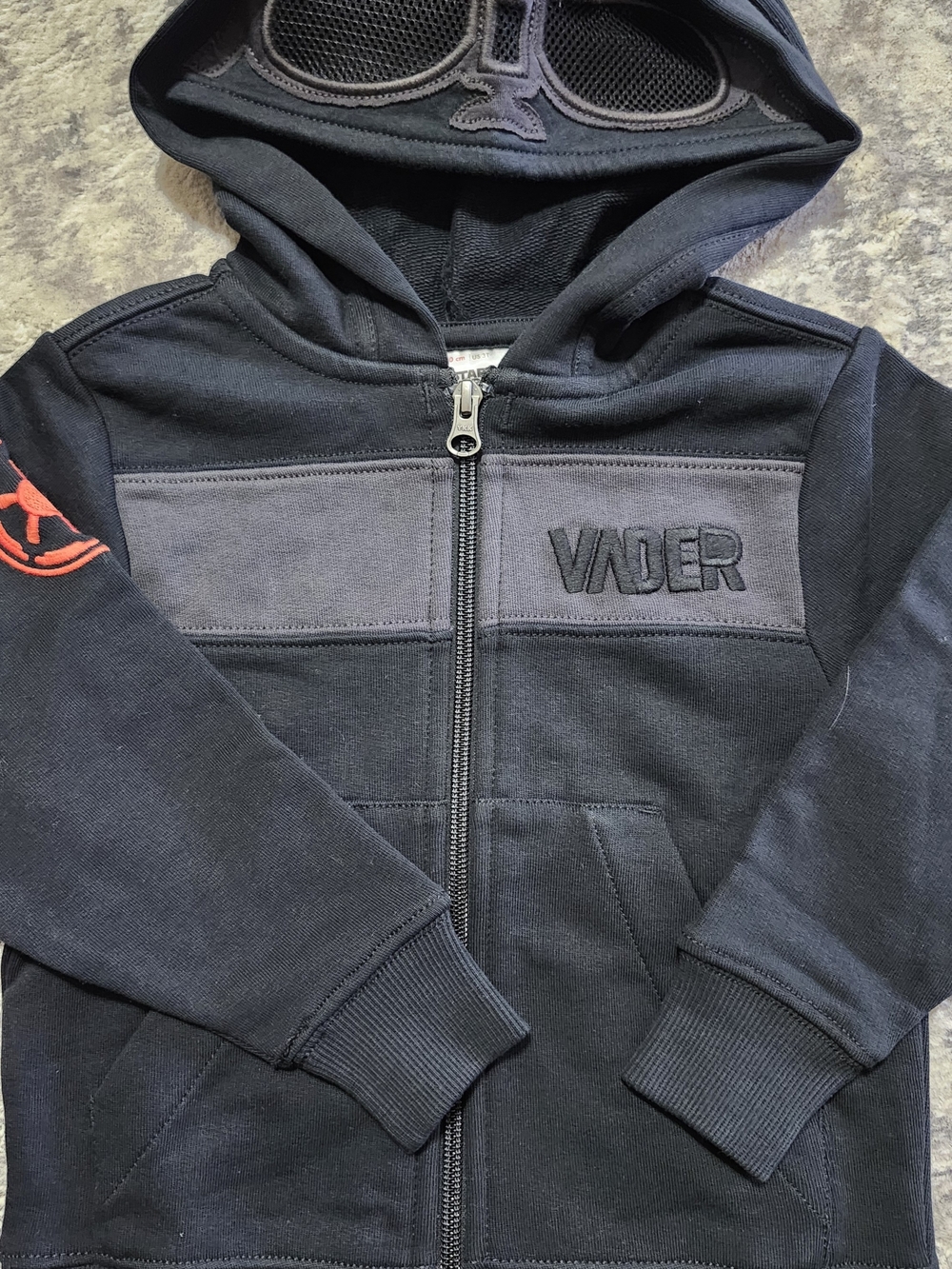 Hanna Andersson Black Vader Zip Hoodie with Red Sleeve Emblem - Picture 2 of 3